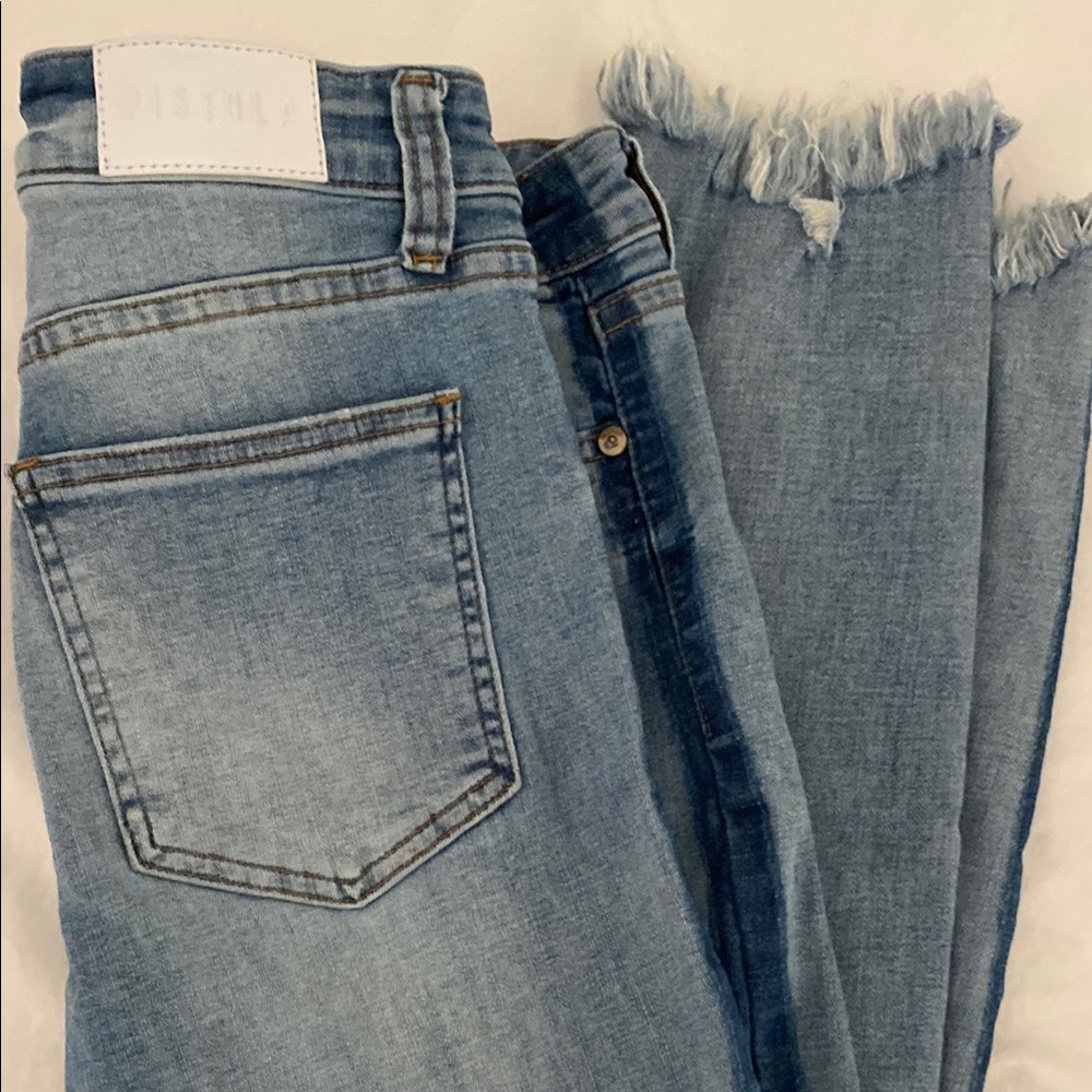 Pistola Blue Ankle Cropped Jeans with Frayed Hem